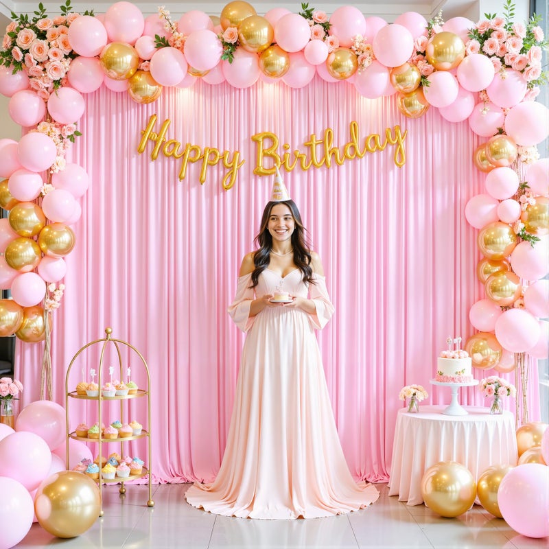 Suppromo 10ft x 7ft Pink Backdrop Curtain for Parties Light Pink Wrinkle Free Backdrop Drapes Panels for Baby Shower Wedding Birthday Photo Gender Reveal Photography Polyester Fabric Background Decoration - Image 1